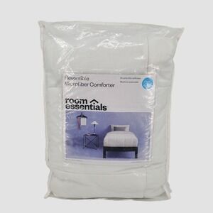 Room Essentials Reversible Microfiber Comforter Twin Twin XL White Gray New‎